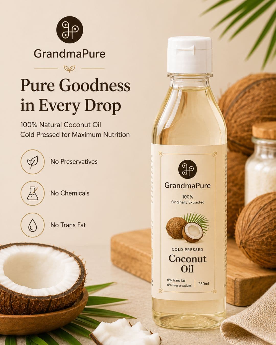 Wood-Pressed Coconut Oil | Cold Pressed Coconut Oil