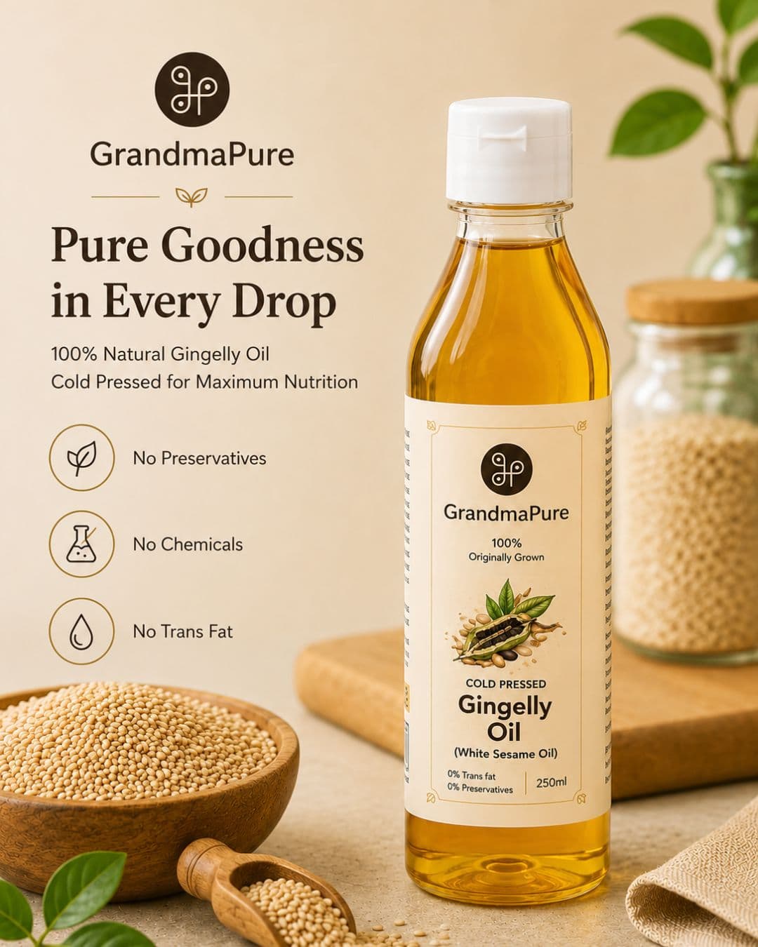 Wood Cold-Pressed Sesame Oil | Gingelly Oil