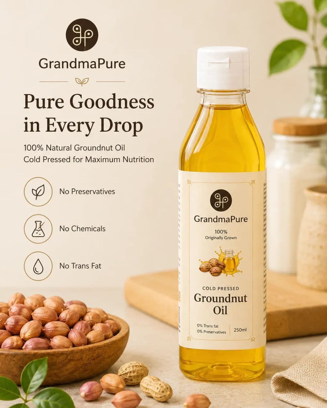 Wood Cold-Pressed Groundnut Oil | Peanut Oil