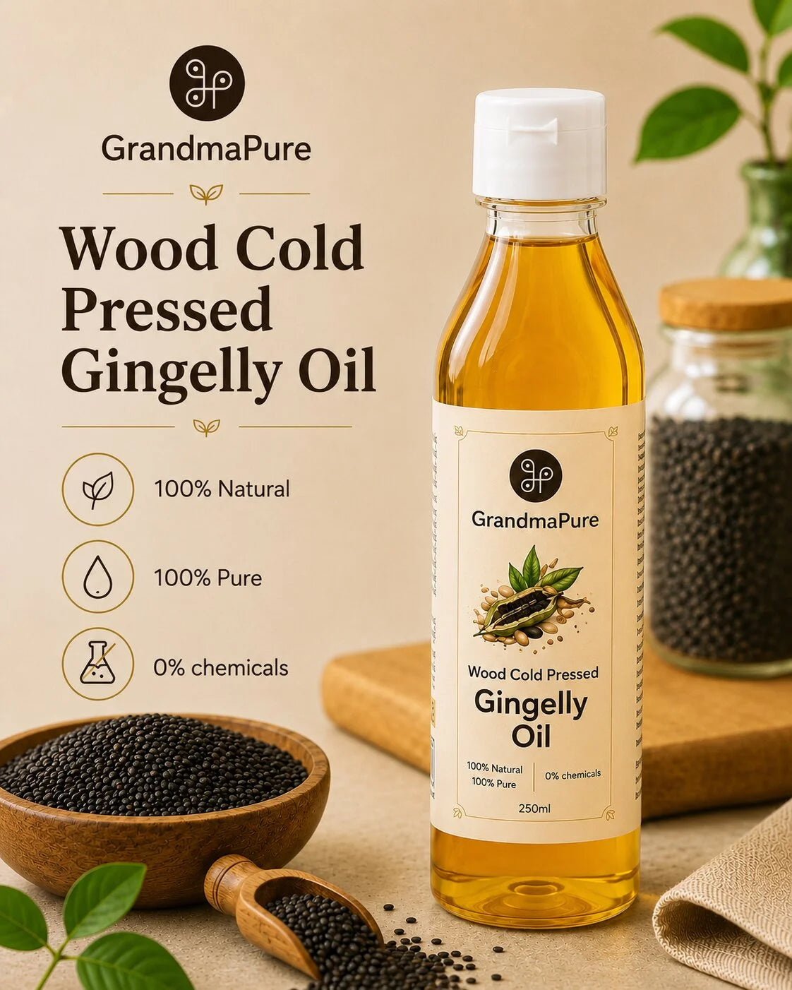 Wood Cold-Pressed Sesame Oil | Gingelly Oil