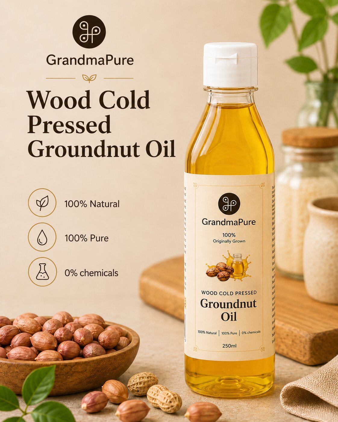 Wood Cold-Pressed Groundnut Oil | Peanut Oil